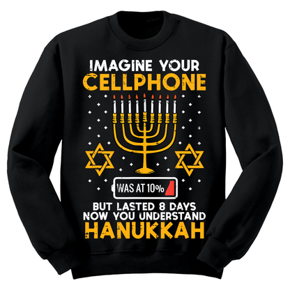 Imagine Cell Phone Lasted 8 Days Ugly Hanukkah Sweatshirt